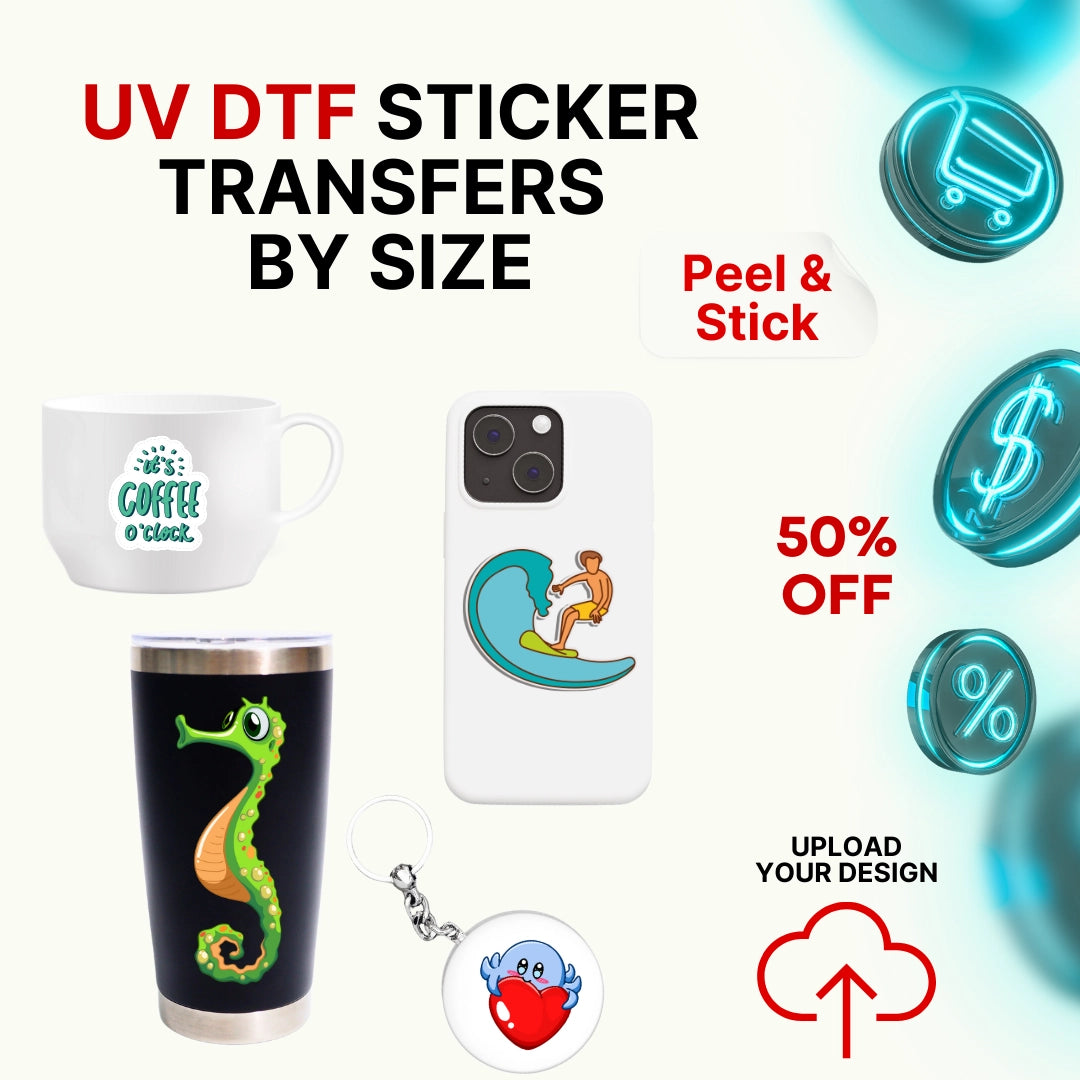 UV DTF Sticker Transfers by Size