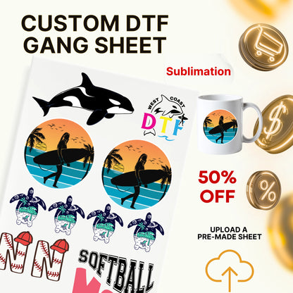 Custom Sublimation Gang Sheet 70" Wide | Upload Your Design | Full Color Transfer